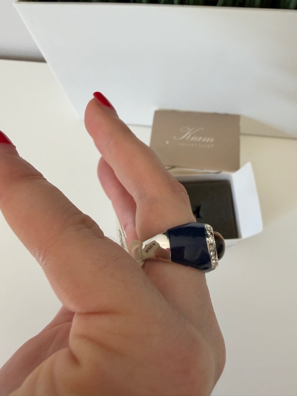 Lia Sophia Navy Blue Ring with Brown Center and Clear Accents - Picture 5 of 6